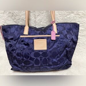 Coach Navy and Tan Tote Bag